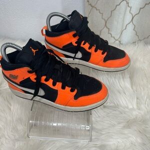 Nike Air Jordan 1 Mid Black and Orange High-Top Sneakers size 2Y